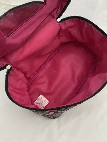 Caboodles Soft Handle makeup case Grey Plaid W/Pink Interior And Mirror Zipper - Picture 8 of 9