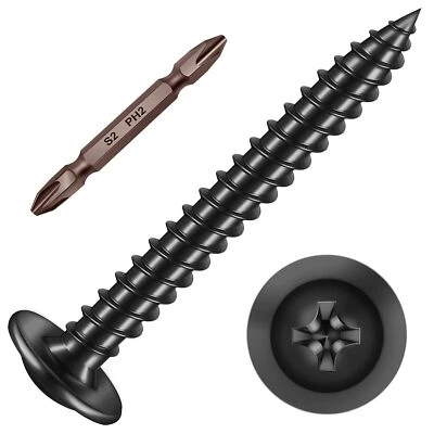 MYWISH 200Pcs #8 × 1-1/2" Phillips Truss Head Wood Screws, #8×1-1/2", Black