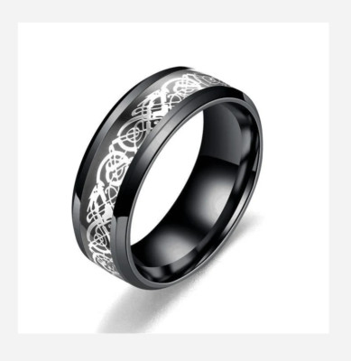 SILVER BLACK GEOMETRIC TITANIUM & STAINLESS STEEL BAND RING SIZE 5 6 7 8 11