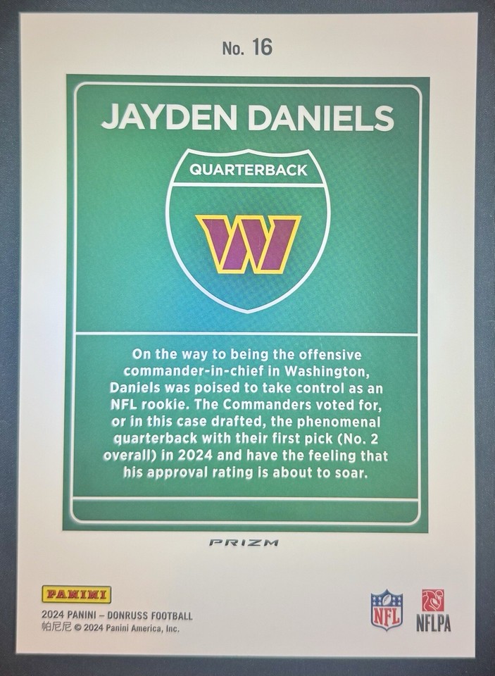 JAYDEN DANIELS 2024 Donruss Optic OVERSIZED DOWNTOWN Jumbo Rookie Card