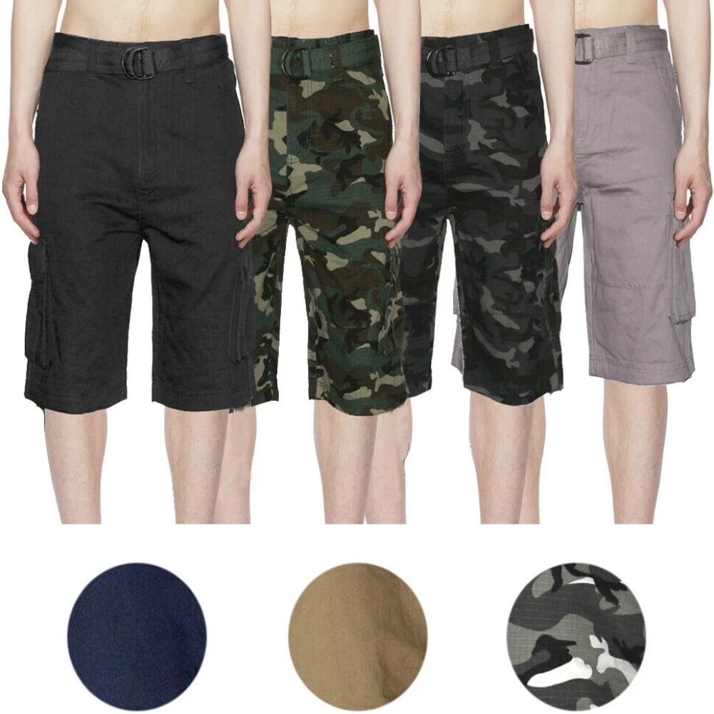 Men's Shorts Cargo Pocket Casual Lightweight Cotton Active Belted Cargo Shorts