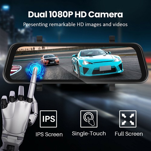 9.66" Touch Screen Dash Cam Car Wireless Apple CarPlay Android Radio DVR GPS - Picture 8 of 24