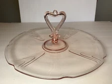 Vintage Pink Depression Glass Tidbit Tray Candy Dish w/Handle 12.5” Wide Antique