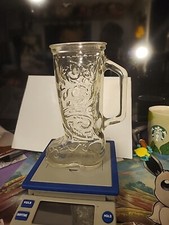 Taza bota de vaquero de vidrio transparente vintage en relieve Fort Dodge Iowa