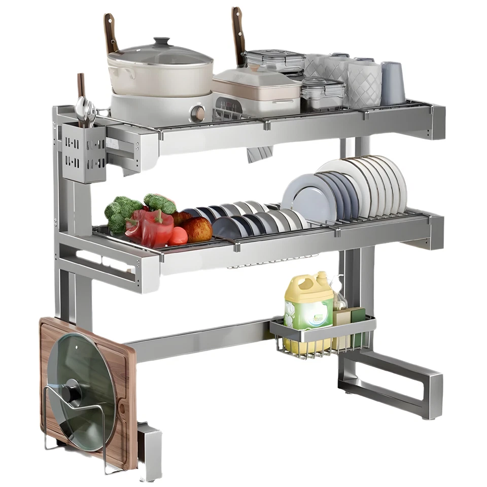 Estante de secado de platos grande de acero inoxidable para cocina de 3 niveles sobre el fregadero Foto 2 de 4
