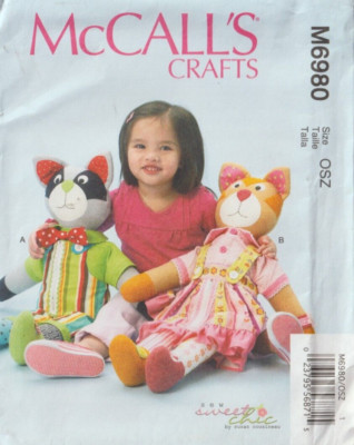 RACCOON & CAT DOLLS & CLOTHES - ''Learn-To'' Stuffed Toys  (26 In.)  McCall's 6980