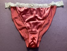 Women Panties,bikinis ILUSION Size M. Orange Satin Soft W/Fishnet Waistband