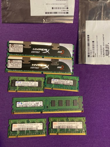 MISC COMPUTER AND LAPTOP RAM PC2-5300 1GB 512MB PC3 DDR2 MIXED BUNDLE