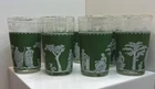 (7) Vintage Jeanette Glass Wedgewood Grecian Green Hellenic 4oz Flat Tumbler Bar