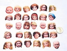 30 Pc-Chenille Ornament Doll Heads-Frozen Charlottes-Fussy Cut-Cardstock-1 inch