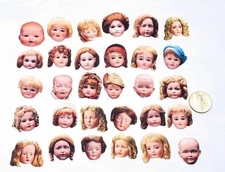 30 Pc-Chenille Ornament Doll Heads-Frozen Charlottes-Fussy Cut-Cardstock-1 inch