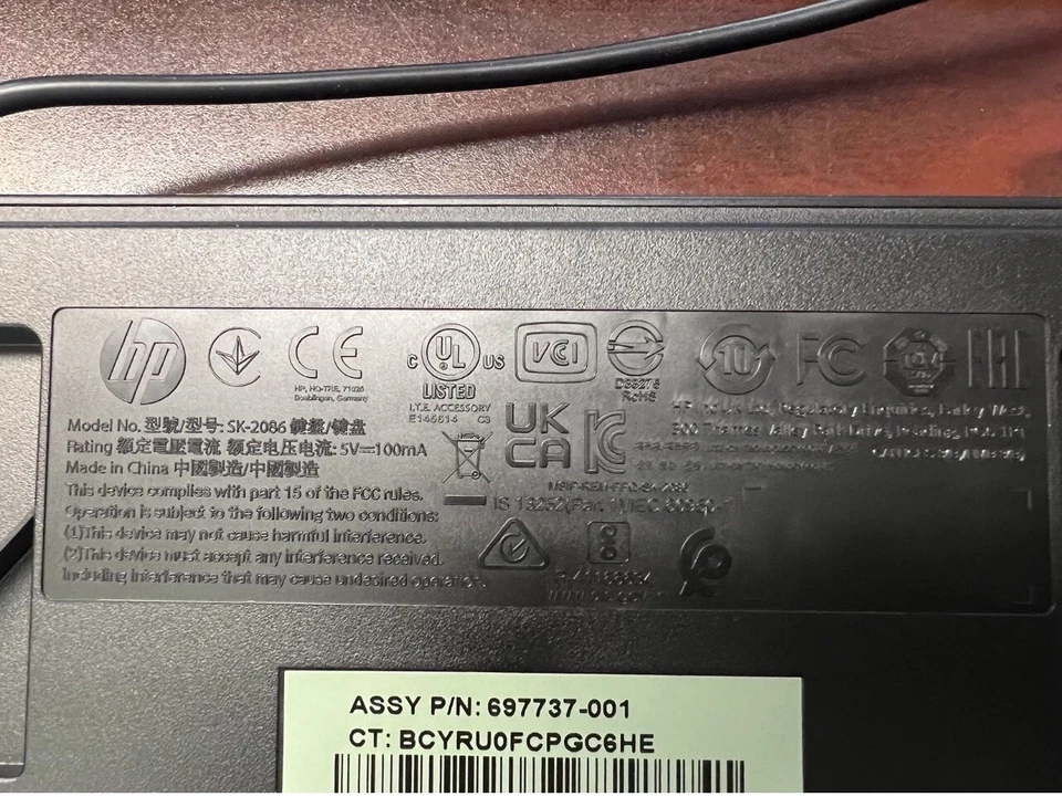 Lote de 16 - NUEVO TECLADO DE ESCRITORIO HP SK-2086 CABLEADO USB ESTÁNDAR COMPLETO 697737-001 Foto 3 de 3