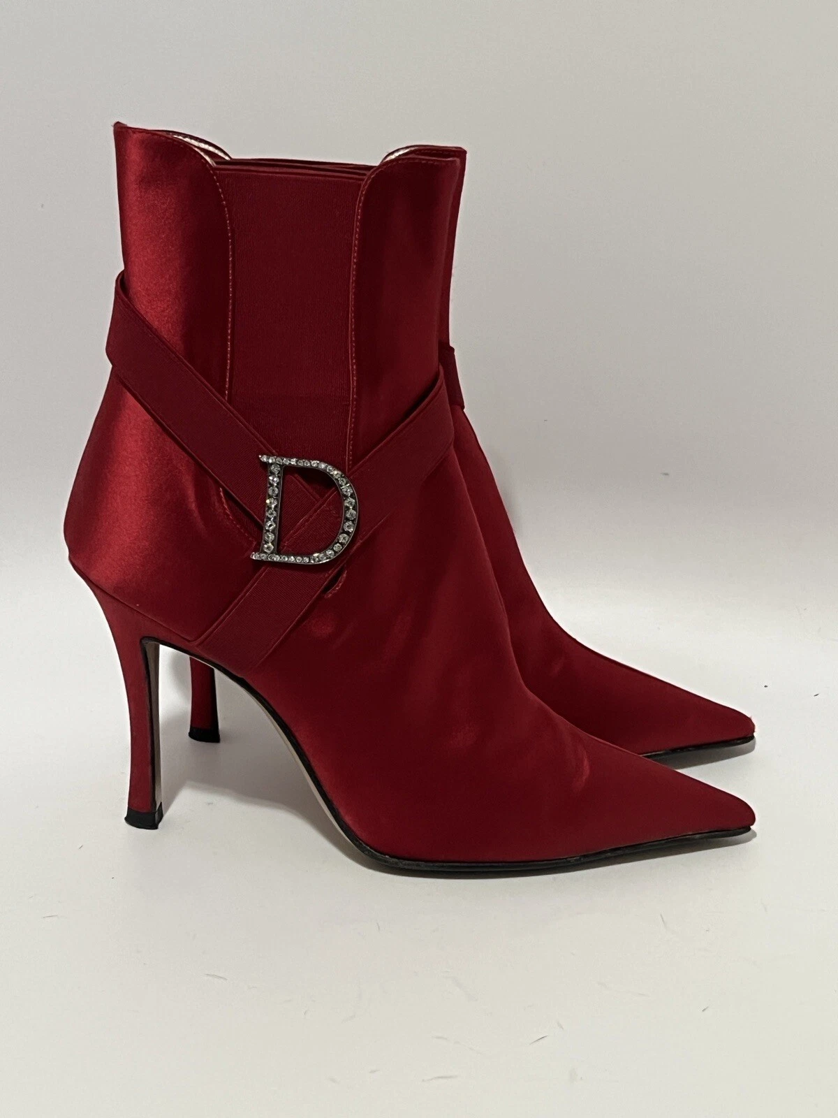 BOTTES VINTAGE CHRISTIAN DIOR BY JOHN GALLIANO CRISTAL SATIN ROUGE D LOGO 39