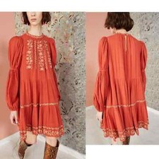 Ulla Johnson sequin floral embroidered crinkle peasant Ceres dress size 0