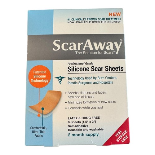 ScarAway Silicone Scar Sheets - Professional Grade - 8 Count - 1.5" x 3" 2 month