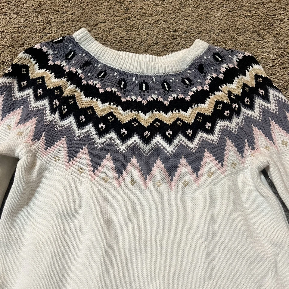 Gymboree Fair Isle Sweater Shirt Dress Girls Cable Knit Pattern Boho Warm White - Image 2 of 4