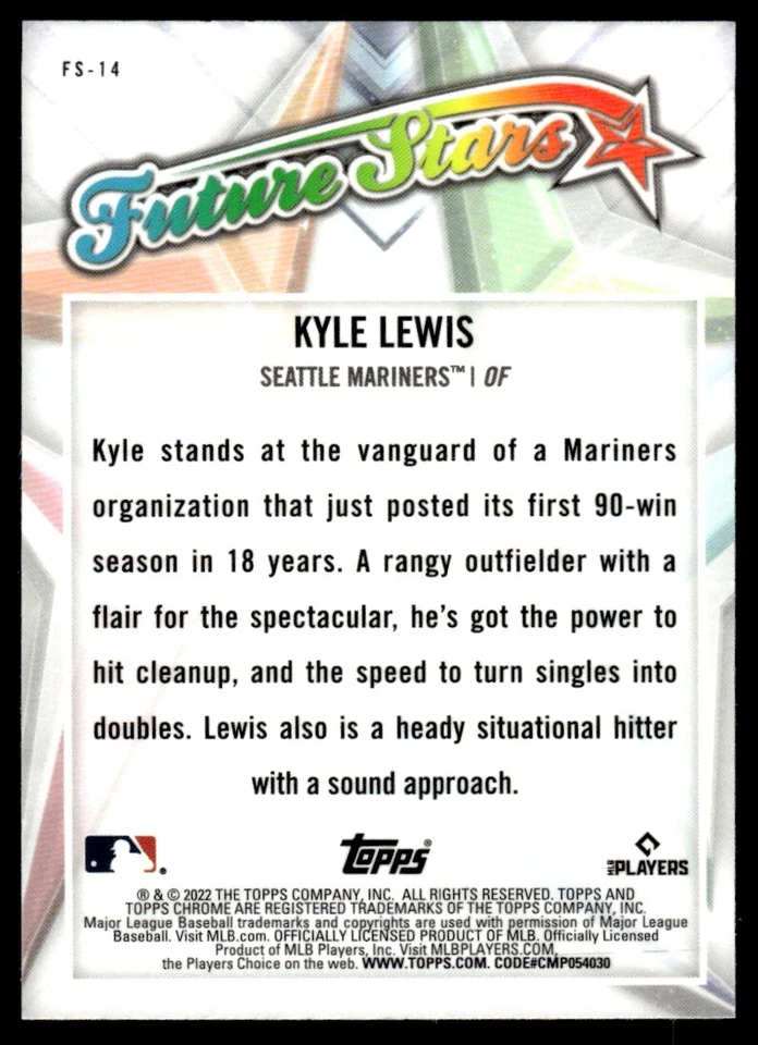 2022 Topps Chrome Future Stars Kyle Lewis Seattle Mariners #FS-14 - Image 2 of 2