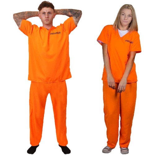 ADULT COUPLES PRISONER COSTUMES CONVICT HALLOWEEN FANCY DRESS HIS AND