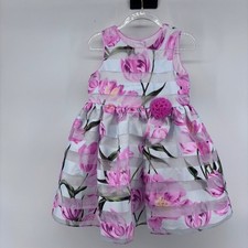 Girls Floral Dress Party Occasion Pink Tulip Flower Bow 4t