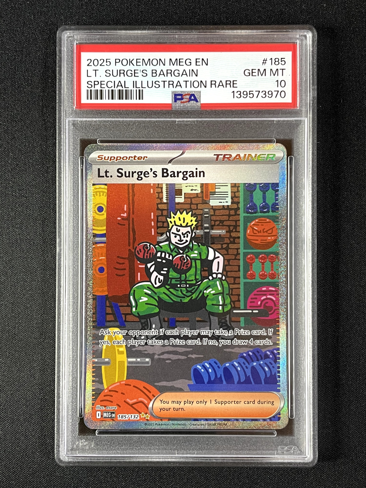 2025 Pokémon Mega Evolutions Lt. Surge’s Bargain #185 PSA 10