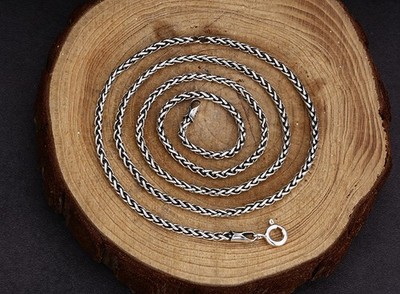 S925 Sterling Silver WHEAT SPIGA CHAIN Necklace Vintage Oxidized 2
