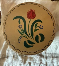 Antique Primitive Wood w/  Lid Pantry Box w/ Painted Flowers 10 x 5