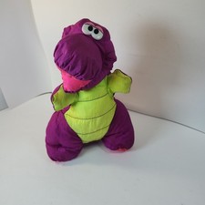 Vintage 1992 Fisher Price Puffalumps Dino Roars Purple 12" T-Rex Dinosaur Plush