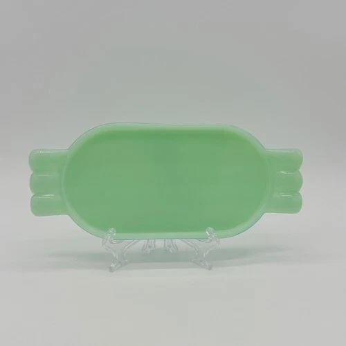 Vtg Mosser Green Jadite Glass Butter Dish With Handles  9"x 4"