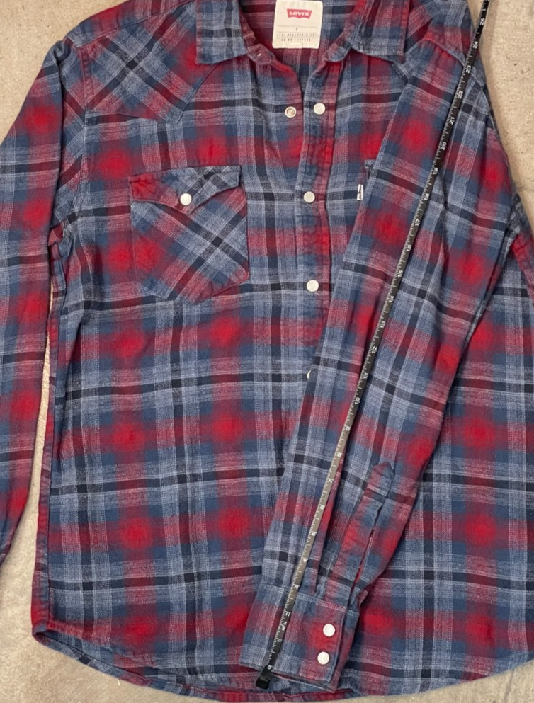 Levi's Pearl Snap Flannel Shirt Women S Red Blue Plaid Cotton Western Cowgirl thumbnail 8