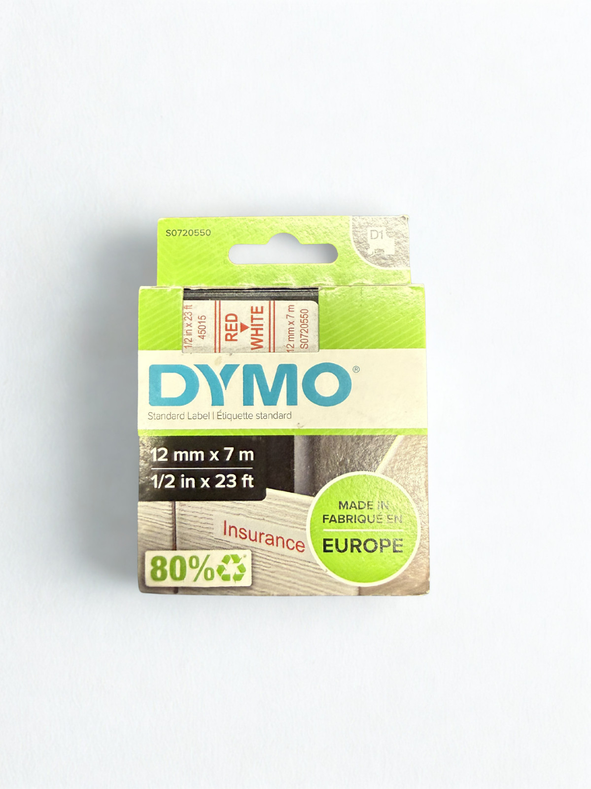 DYMO Authentic D1 Labels   Red Print on White Tape 12 mm x 7 m (O3)