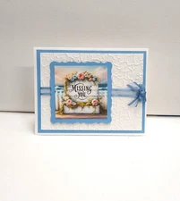 Card Kit "Missing You" Sign on fence at beach  Total 4 cards n envelope
