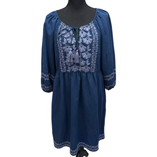 Sundance Catalog Embroidered Peasant Caspian Breeze Dress Size Medium Linen Bl - Picture 9 of 9
