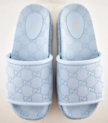 Gucci Light Blue GG Monogram Logo Canvas Mule Flat Slide Platform