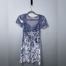 Urban Outfitters crushed velvet babydoll mini blurple blue dress size S EUC