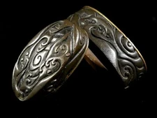 Fuchi Kashira Raging Waves HIGO School Japanese Copper Sword Fitting Edo Antique