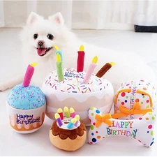 Creative Plush Pet Birthday Cake Toy Chewable Grinding Plaything Festival Presen