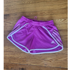 Adidas Girls Pink Mesh Athletic Shorts M Breathable Drawstring Activewear.
