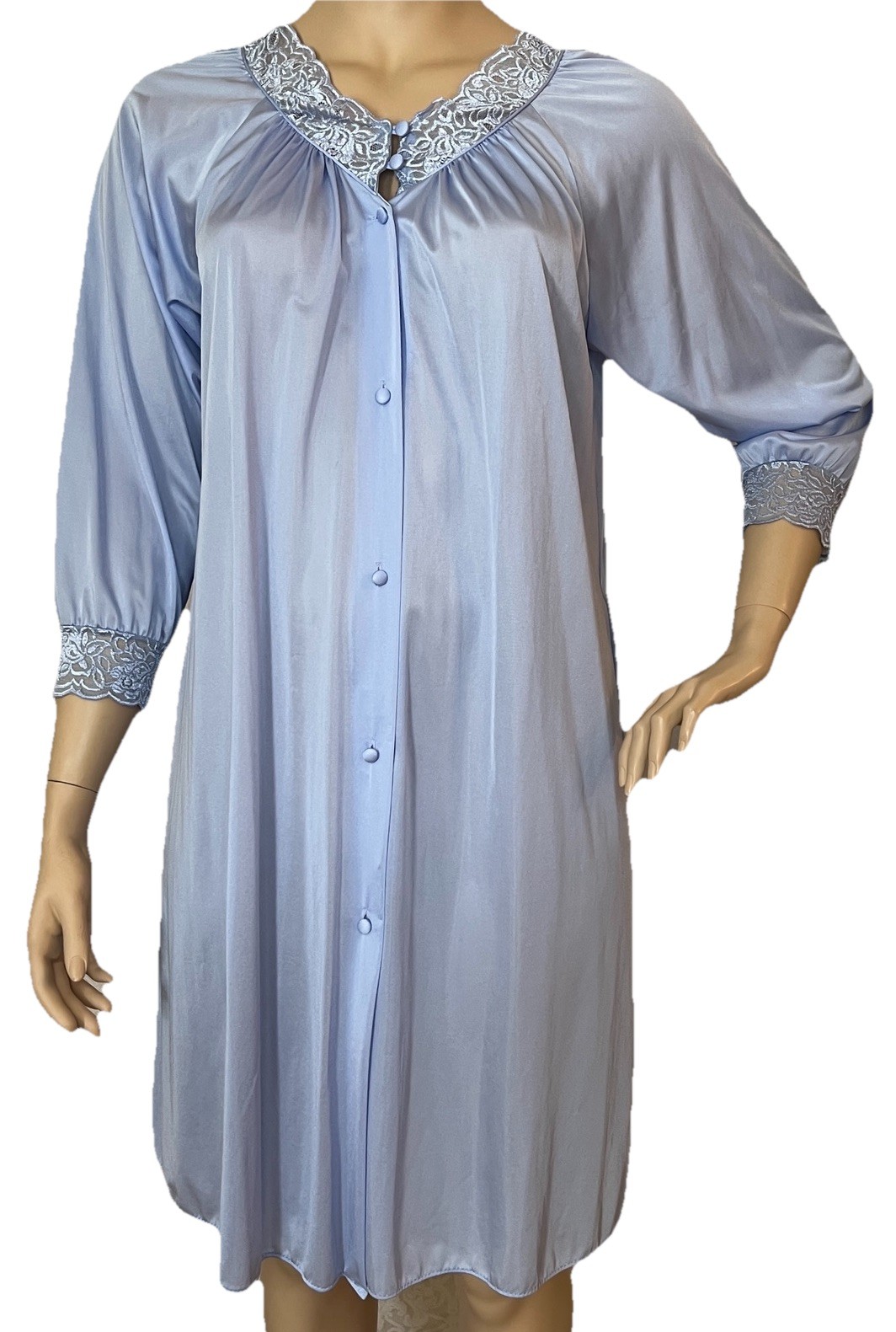 VTG Shadowline Periwinkle Nylon Button Front Robe… - image 1