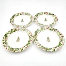 Williams Sonoma Noel Floral Green Dinner Plates 10.5" Set of 4 NEW