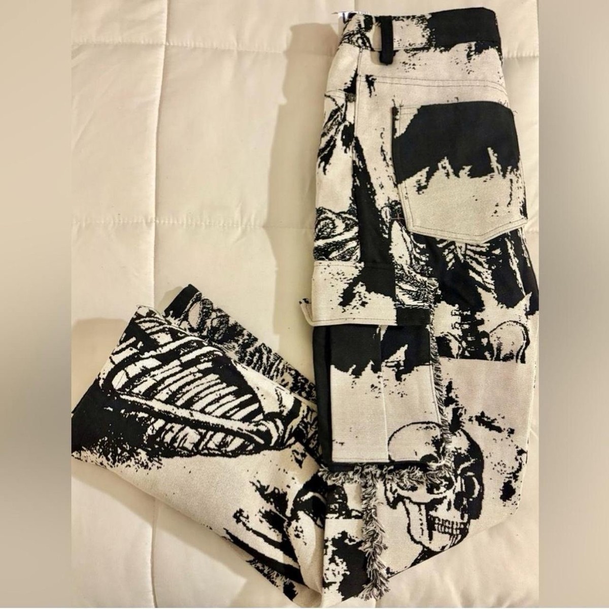 Rebel Vengeance Skeleton Pants Men's 28 Graphic Cargo Goth Y2K