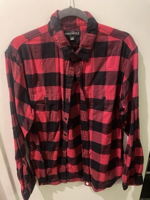 J. Crew Factory Men s Black And Red Plaid Flannel Button Up Size Large