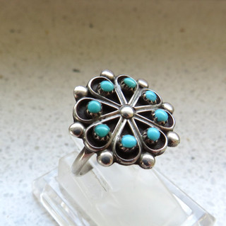 Vintage 925 Silver Zuni Cluster Ring Size 54 R. D. Malie 8 x Turquoise Turquoise