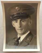 Vtg WWII Military Photo US Army Soldier Portrait Dress Uniform Cap Insignia