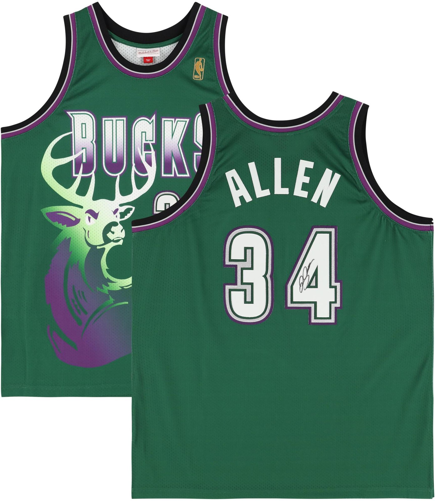 Ray Allen Autographed Signed Milwaukee Bucks Green Mitchell & Ness 1996-97 Authentic Jersey 