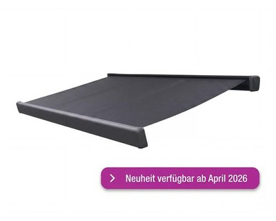 Kassettenmarkise Levante 5x3 Stoff schwarz Gestell RAL 7043 verkehrsgrau inkl. M