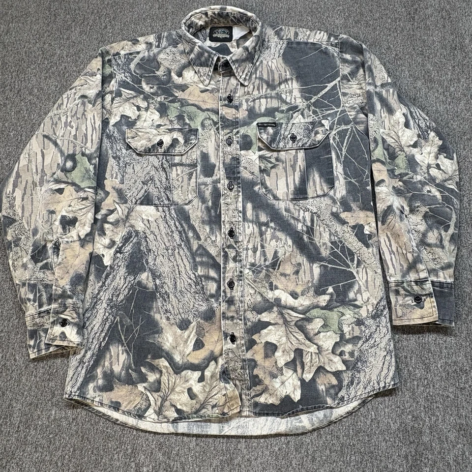 Vintage Wolf Mountain Button Shirt Mens L Mossy Oak Break Up Camo Hunting - Image 2 of 4