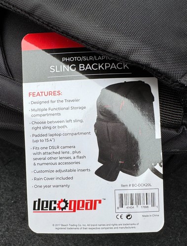 Mochila Deco Gear DSLR para accesorios de lentes de cámara portátil negra (NUEVA) - Imagen 3 de 3