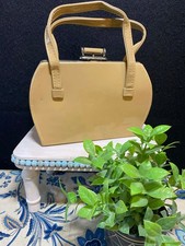 Vintage Beige Structured Top Handle Handbag Metal Frame Clasp Small Purse