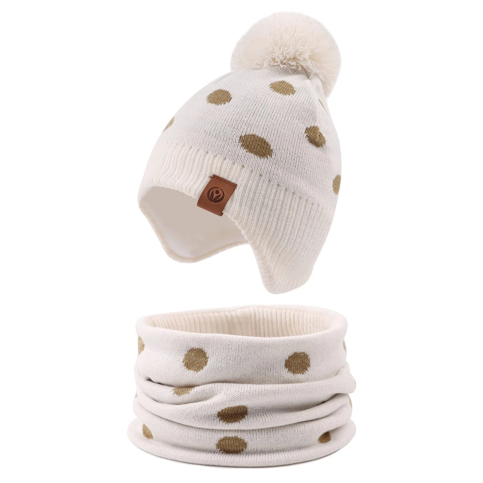 Knitted Baby Hat Scarf Set Winter Warm Boys Girls Beanie Fleece Lining Toddle...