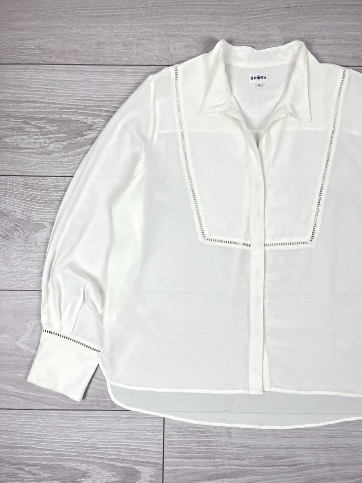 Brora White 100% Silk Button Shirt Blouse Size UK 14 Womens - Image 3 of 4